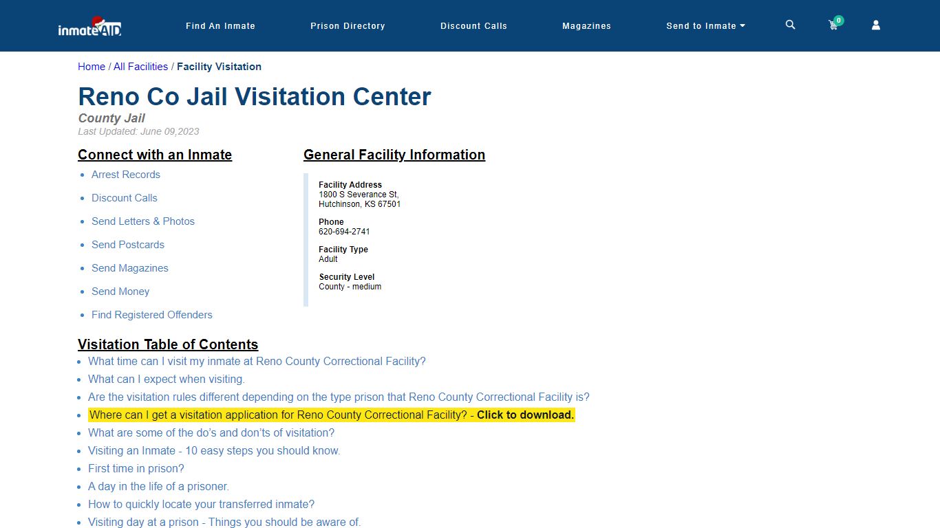 Reno County Correctional Facility | Visitation, dress code ... - InmateAid